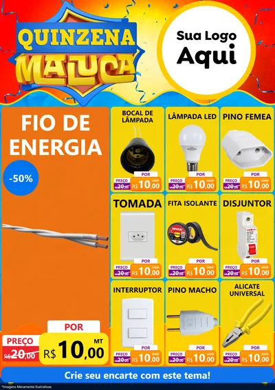 Modelo de Encarte para Encarte A4 Vertical com o tema Quinzena Maluca para Materiais Elétricos