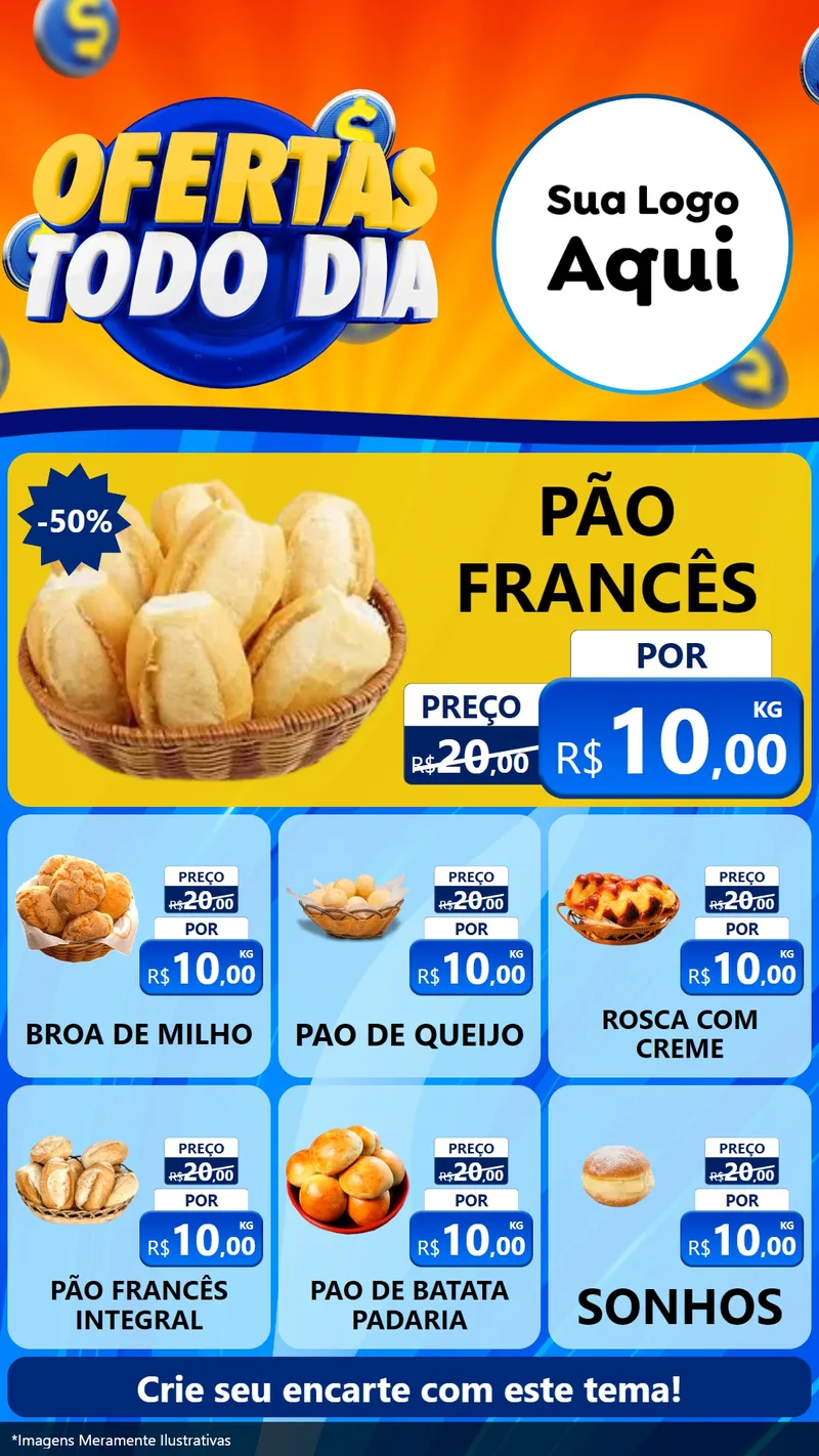 Modelo de Rede Social para Stories com o tema Ofertas Todo Dia para Padaria