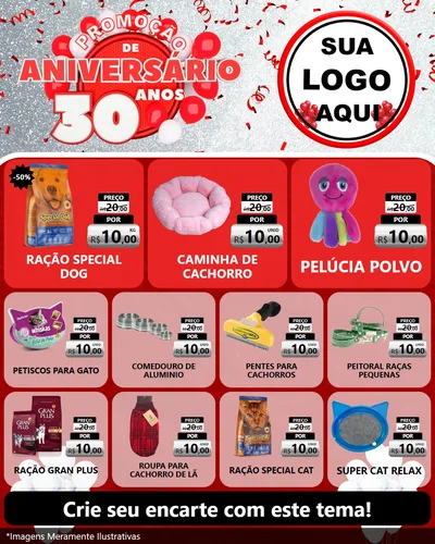 Modelo de Rede Social para Feed Instagram com o tema Promoção de Aniversário - 30 Anos para Pet Shop