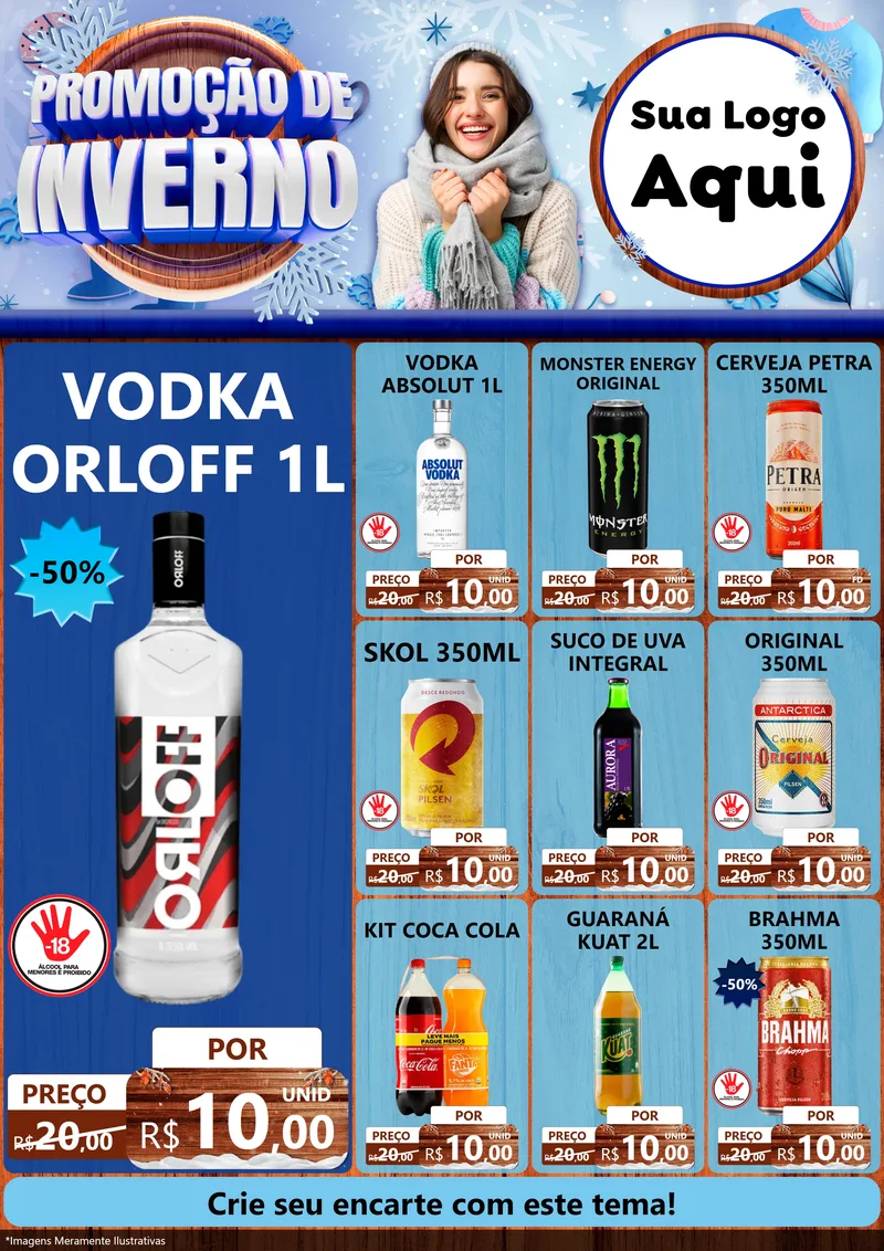 Modelo de Encarte para Encarte A4 Vertical com o tema Promoção de Inverno para Distribuidora de bebidas