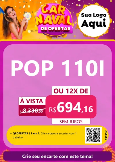 Modelo de Cartaz para Cartaz A4 Vertical com o tema Carnaval de Ofertas para Concessionaria de Motos
