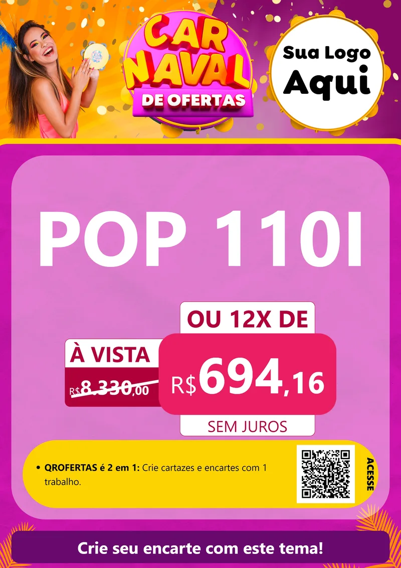 Modelo de Cartaz para Cartaz A4 Vertical com o tema Carnaval de Ofertas para Concessionaria de Motos