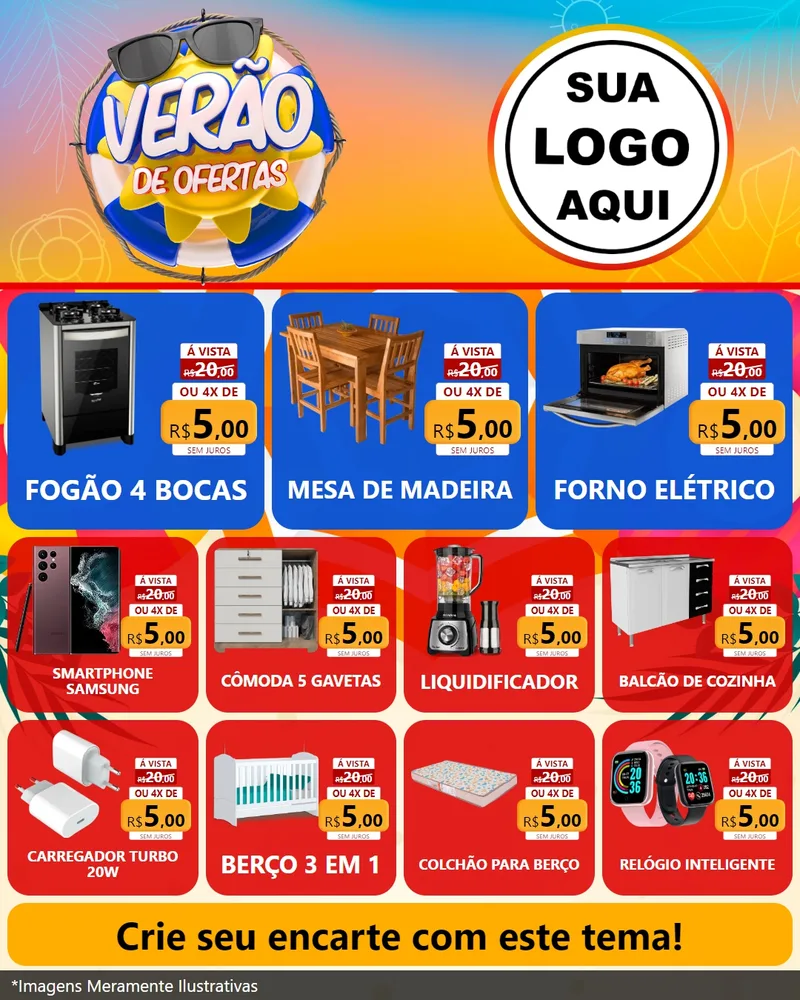 Modelo de Rede Social para Feed Instagram com o tema Verão de Ofertas para Móveis e Eletro