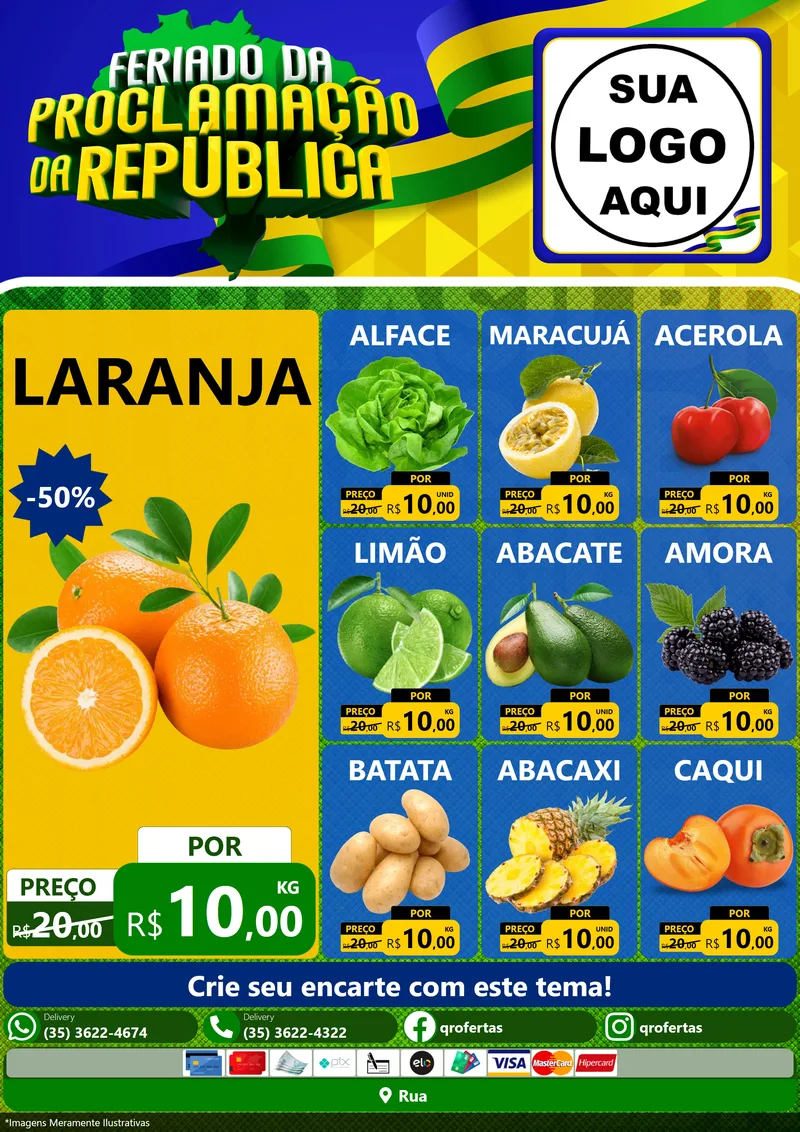 Modelo de Encarte para Encarte A4 Vertical com o tema Feriado da Proclamação da República para Hortifrúti
