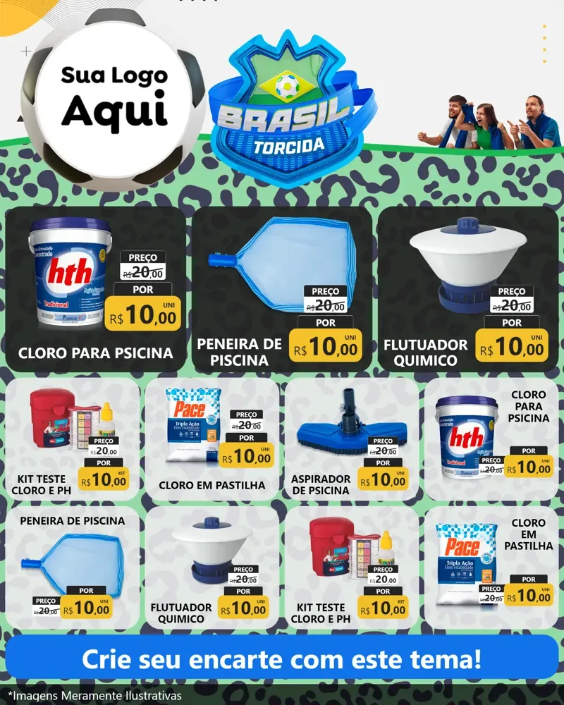 Modelo de Rede Social para Feed Instagram com o tema Brasil Torcida - Copa para Produtos para Piscina