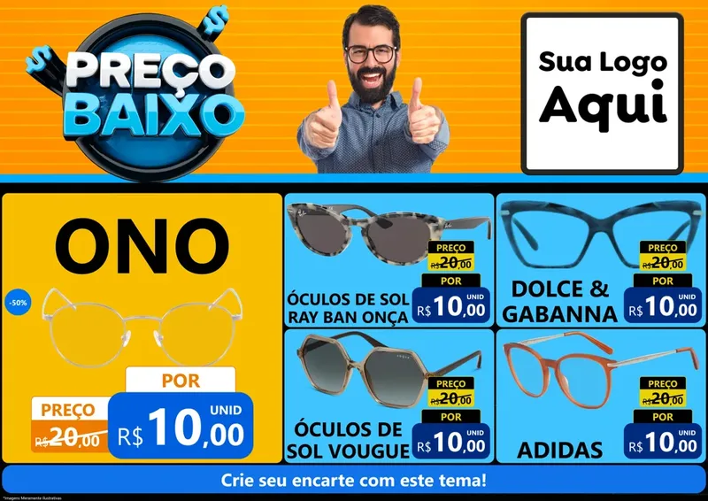 Modelo de Encarte para Encarte A4 Horizontal com o tema Preço Baixo para Óticas