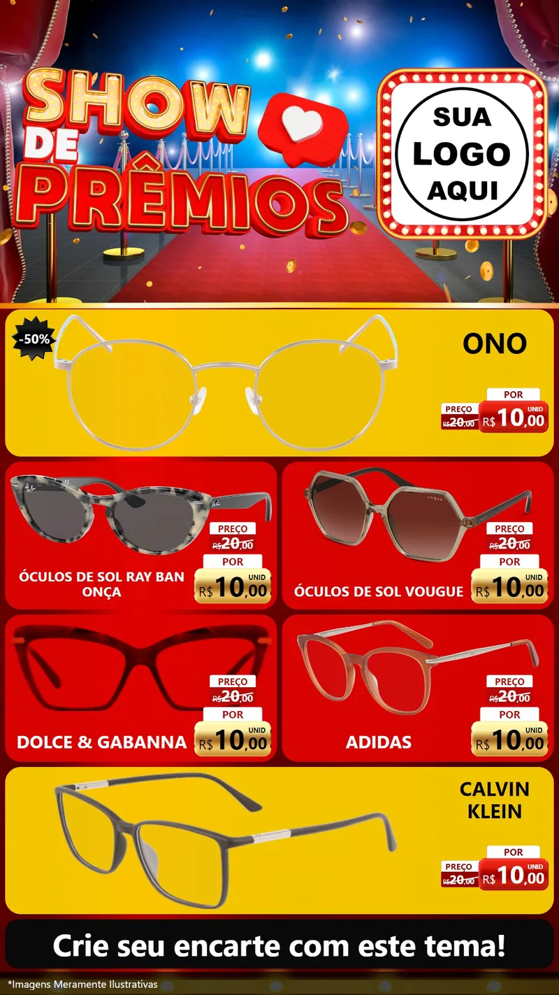 Modelo de TV para TV Vertical com o tema Show de Prêmios para Óticas