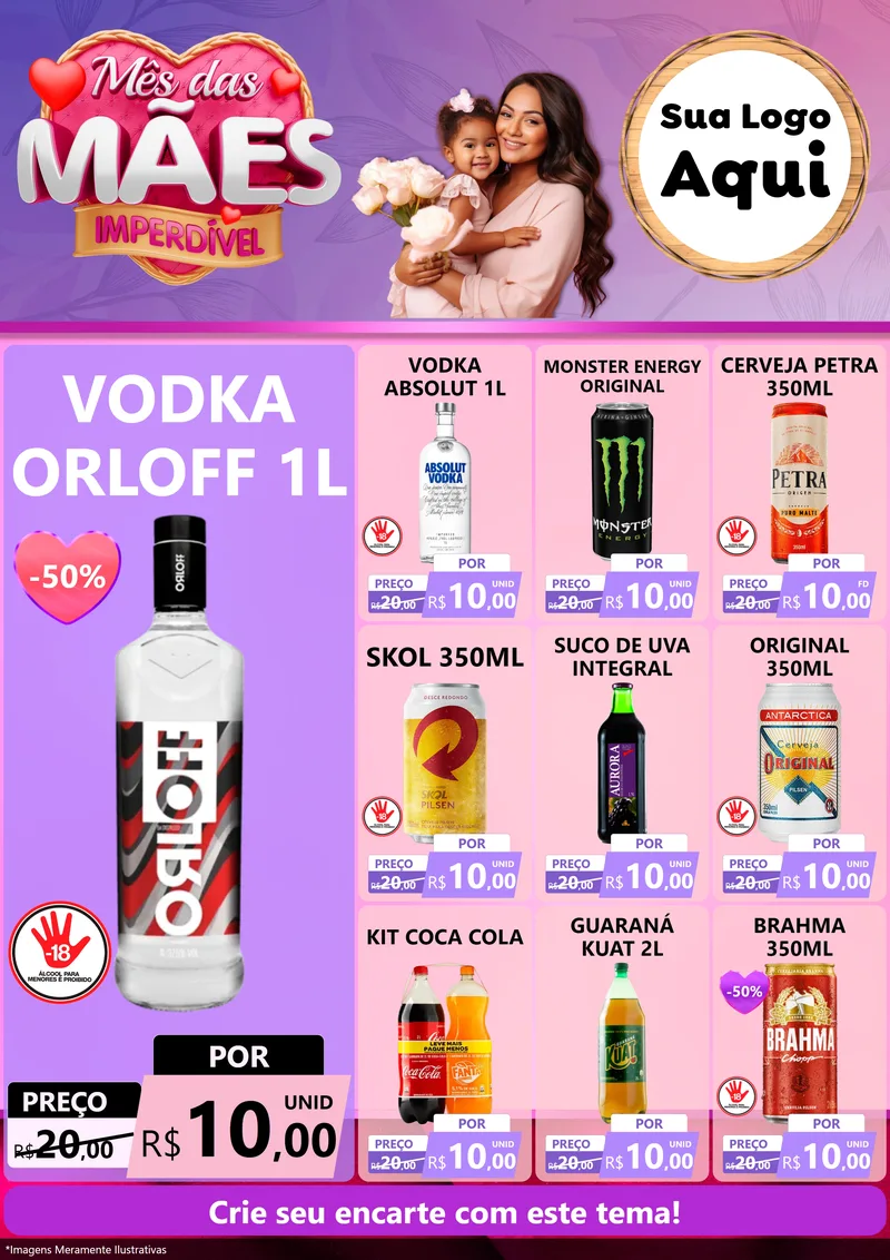Modelo de Encarte para Encarte A4 Vertical com o tema Mês das Mães Imperdível para Distribuidora de bebidas