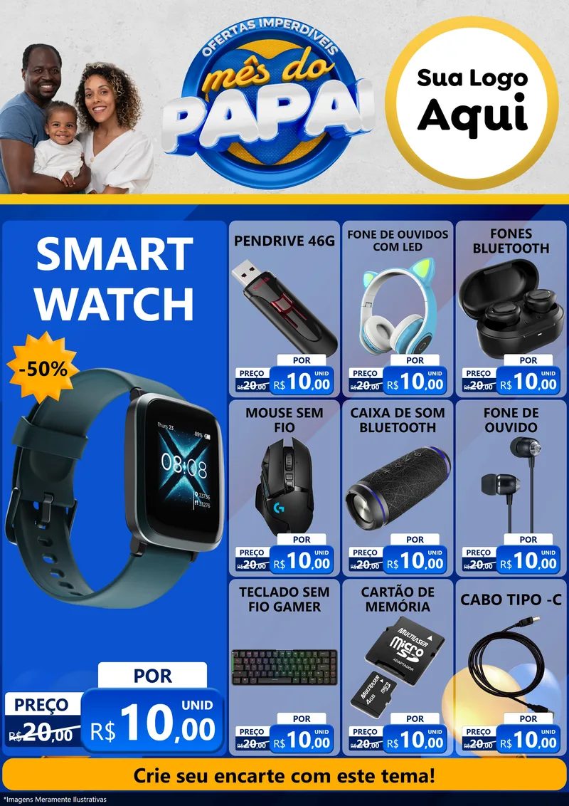 Modelo de Encarte para Encarte A4 Vertical com o tema Ofertas Imperdíveis Mês Do Papai para Informática