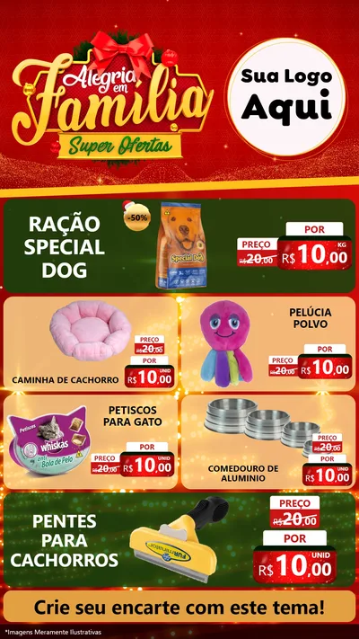 Modelo de TV para TV Vertical com o tema Alegria em Família Super Ofertas - Natal para Pet Shop