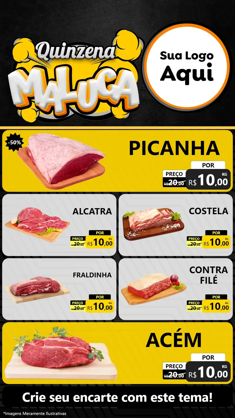 Modelo de TV para TV Vertical com o tema Quinzena Maluca para Açougue