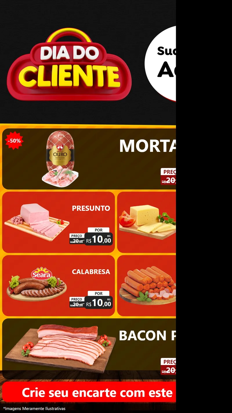 Modelo de TV para TV Vertical com o tema Dia do Cliente para Frios e Laticínios