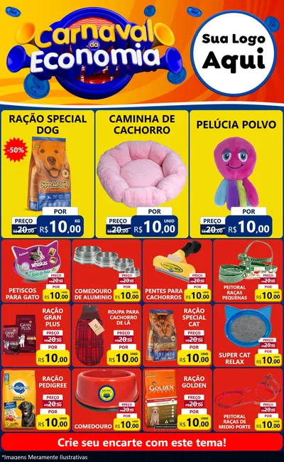 Modelo de Encarte para Encarte Grande com o tema Carnaval da Economia para Pet Shop