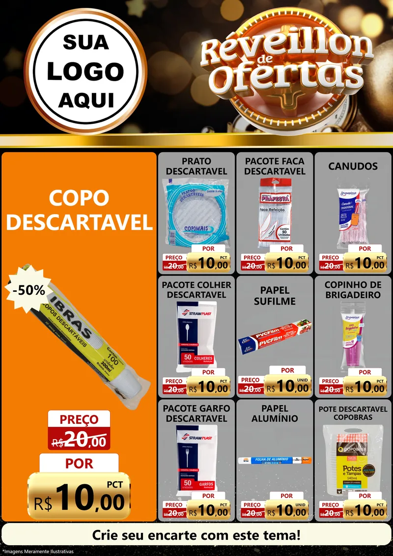 Modelo de Encarte para Encarte A4 Vertical com o tema Réveillon de Ofertas para Embalagens