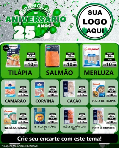 Modelo de Rede Social para Feed Instagram com o tema Promoção de Aniversário - 25 Anos para Peixaria
