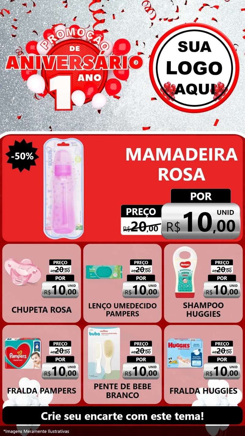 Modelo de Rede Social para Stories com o tema Promoção de Aniversário - 1 Ano para Bebês