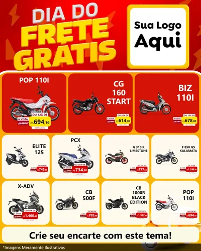 Modelo de Rede Social para Feed Instagram com o tema Dia do Frete Grátis para Concessionaria de Motos