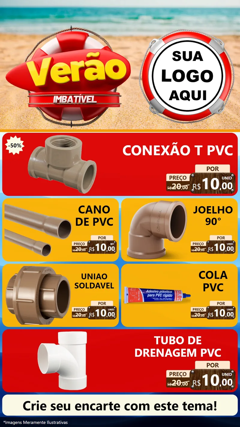 Modelo de TV para TV Vertical com o tema Verão Imbatível para Tubos e conexões