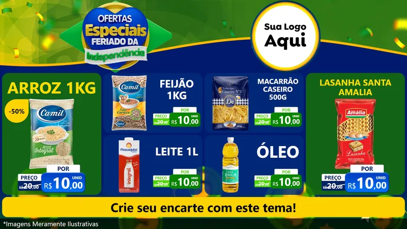Modelo de TV para TV Horizontal com o tema Ofertas Especiais Feriado da Independência para Supermercado