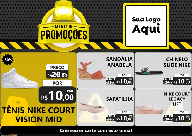 Modelo de Encarte para Encarte A4 Horizontal com o tema Alerta de Promoções para Calçados