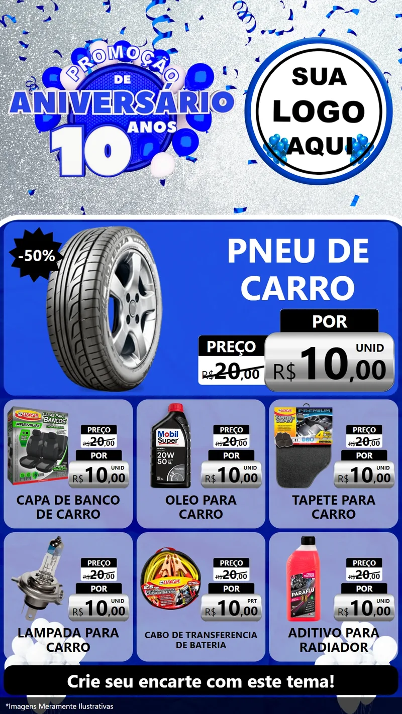 Modelo de Rede Social para Stories com o tema Promoção de Aniversário - 10 Anos para Auto peças