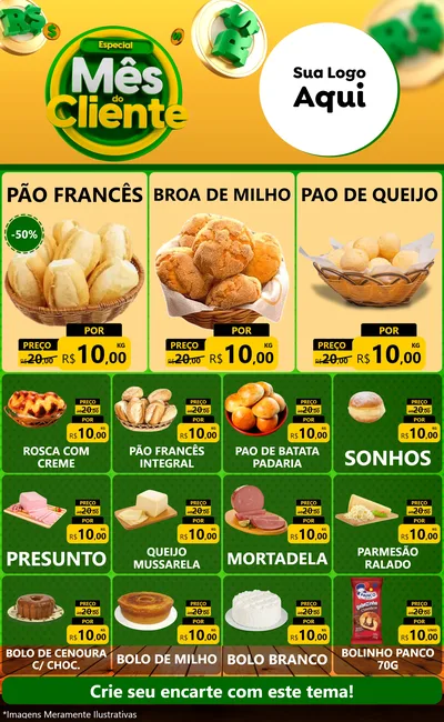 Modelo de Encarte para Encarte Grande com o tema Especial Mês do Cliente para Padaria