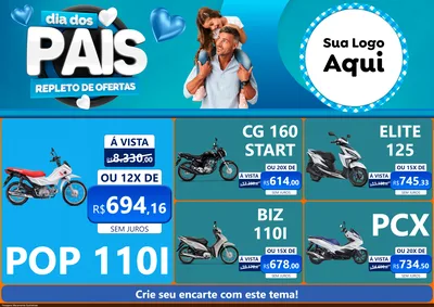 Modelo de Encarte para Encarte A4 Horizontal com o tema Dia Dos Pais Repleto de Ofertas para Concessionaria de Motos