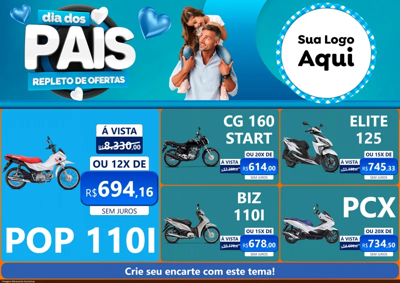 Modelo de Encarte para Encarte A4 Horizontal com o tema Dia Dos Pais Repleto de Ofertas para Concessionaria de Motos