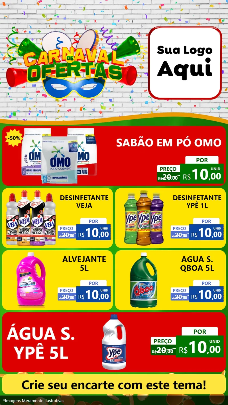 Modelo de TV para TV Vertical com o tema Carnaval de Ofertas para Produtos de Limpeza