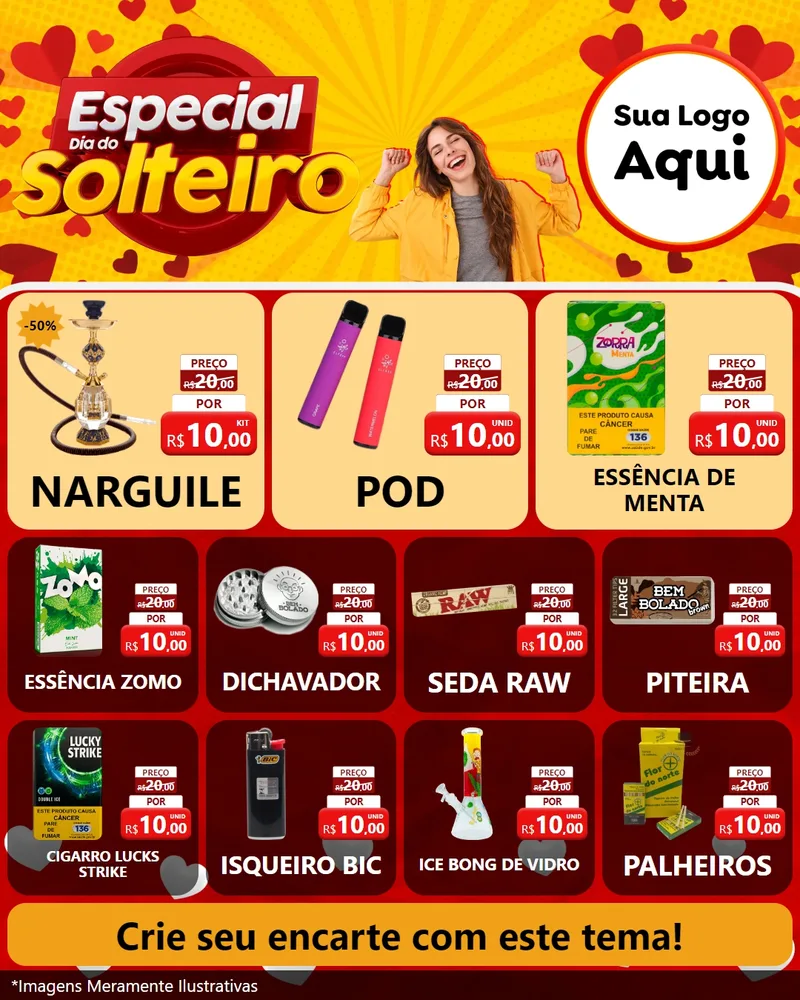 Modelo de Rede Social para Feed Instagram com o tema Especial Dia do Solteiro para Tabacaria