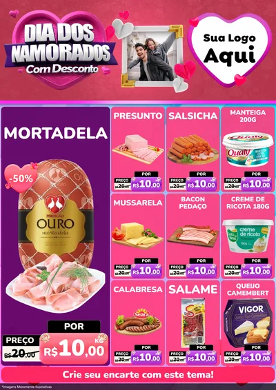 Modelo de Encarte para Encarte A4 Vertical com o tema Dia Dos Namorados Com Desconto para Frios e Laticínios
