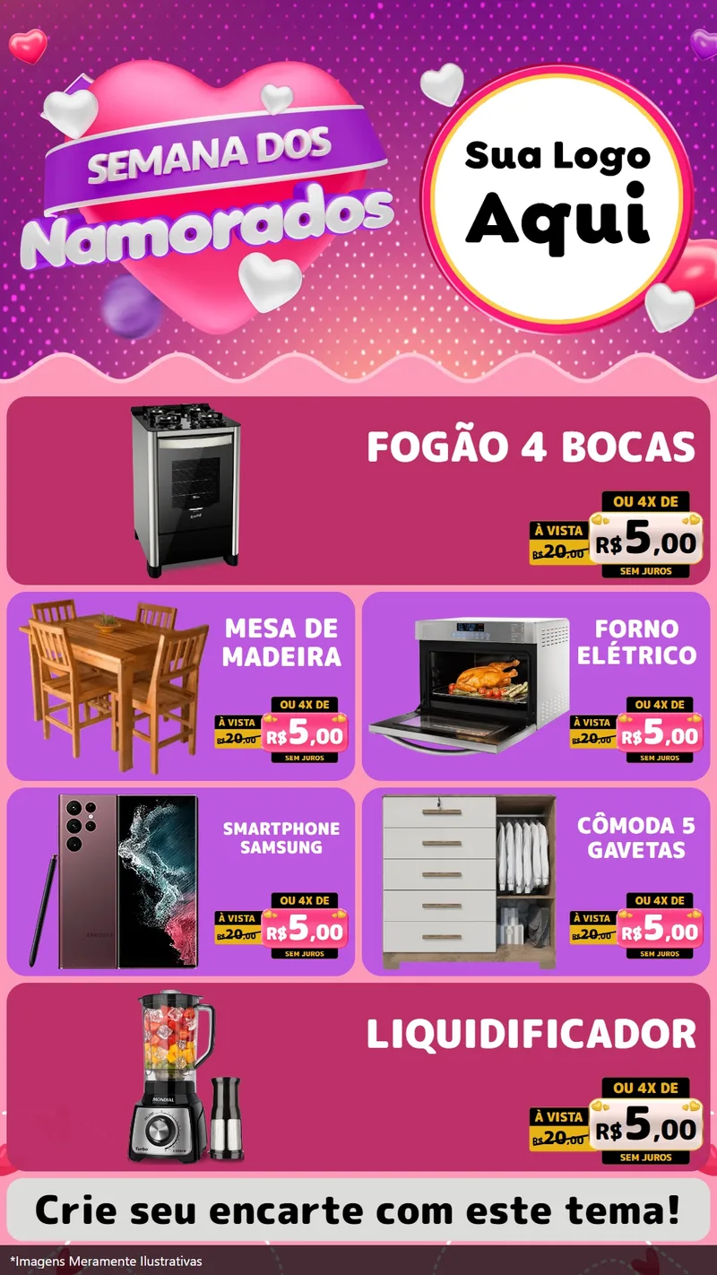 Modelo de TV para TV Vertical com o tema Semana dos Namorados para Móveis e Eletro