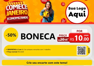 Modelo de Cartaz para Cartaz A4 Horizontal com o tema Comece Janeiro Economizando para Brinquedos