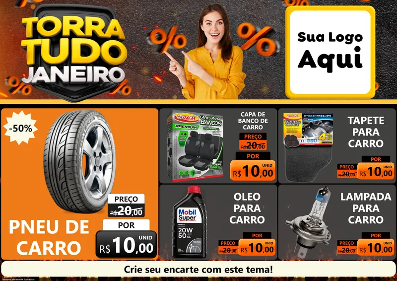 Modelo de Encarte para Encarte A4 Horizontal com o tema Torra Tudo Janeiro para Auto peças