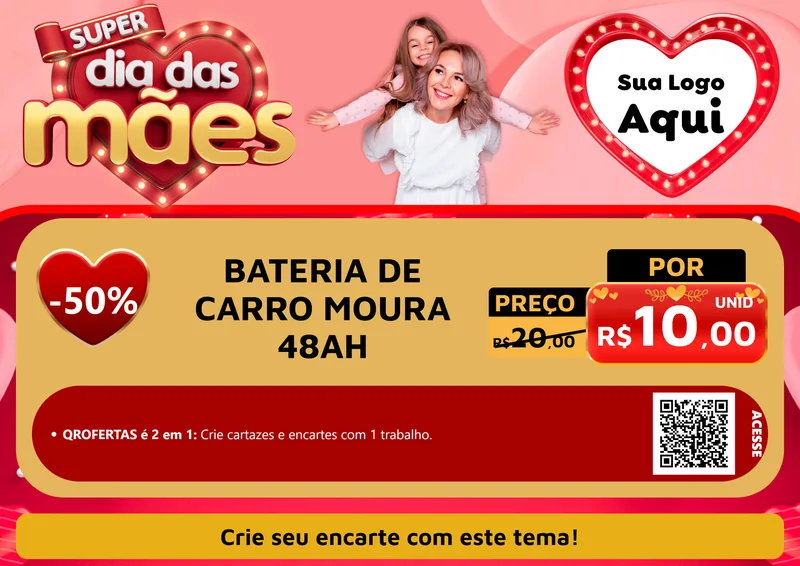 Modelo de Cartaz para Cartaz A4 Horizontal com o tema Super Dia Das Mães para Baterias Elétricas