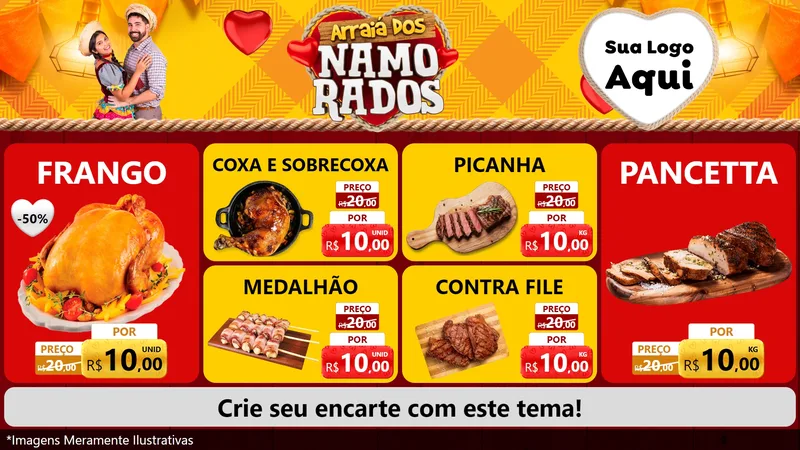 Modelo de TV para TV Horizontal com o tema Arraiá dos Namorados para Assados