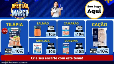 Modelo de TV para TV Horizontal com o tema Ofertas de Março para Peixaria