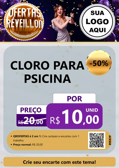 Modelo de Cartaz para Cartaz A4 Vertical com o tema Ofertas de Réveillon para Produtos para Piscina