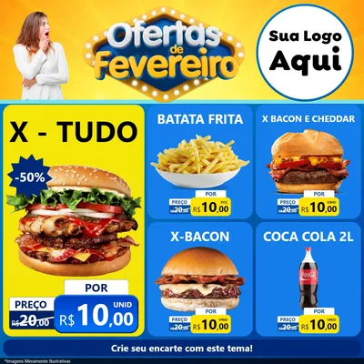 Modelo de Rede Social para Feed Facebook com o tema Ofertas de Fevereiro para Hamburgueria