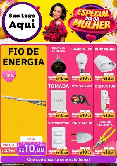 Modelo de Encarte para Encarte A4 Vertical com o tema Especial Dia da Mulher para Materiais Elétricos