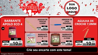 Modelo de TV para TV Horizontal com o tema Promoção de Aniversário - 1 Ano para Armarinho e Aviamentos