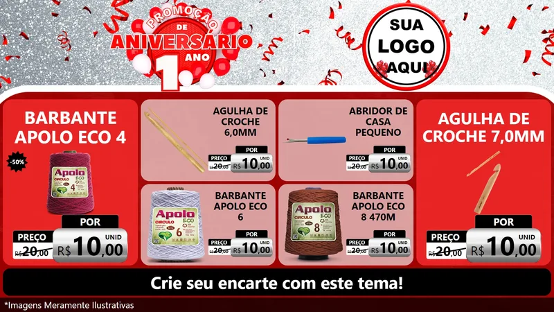 Modelo de TV para TV Horizontal com o tema Promoção de Aniversário - 1 Ano para Armarinho e Aviamentos