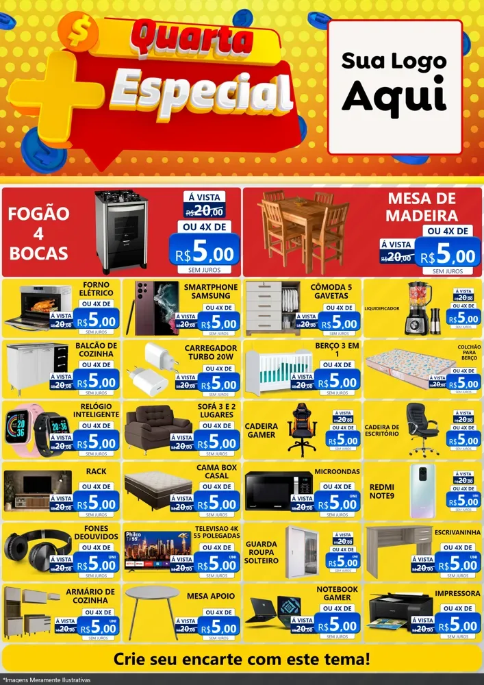 Modelo de Encarte para Encarte A4 Vertical com o tema Quarta Mais Especial para Móveis e Eletro