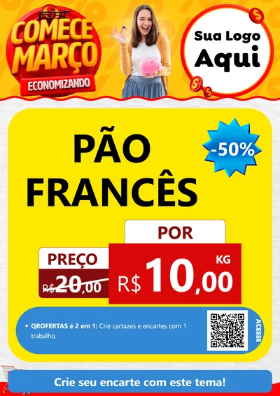 Modelo de Cartaz para Cartaz A4 Vertical com o tema Comece Março Economizando para Padaria