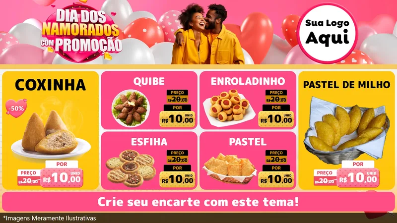 Modelo de TV para TV Horizontal com o tema Dia dos Namorados com Promoção para Salgadaria