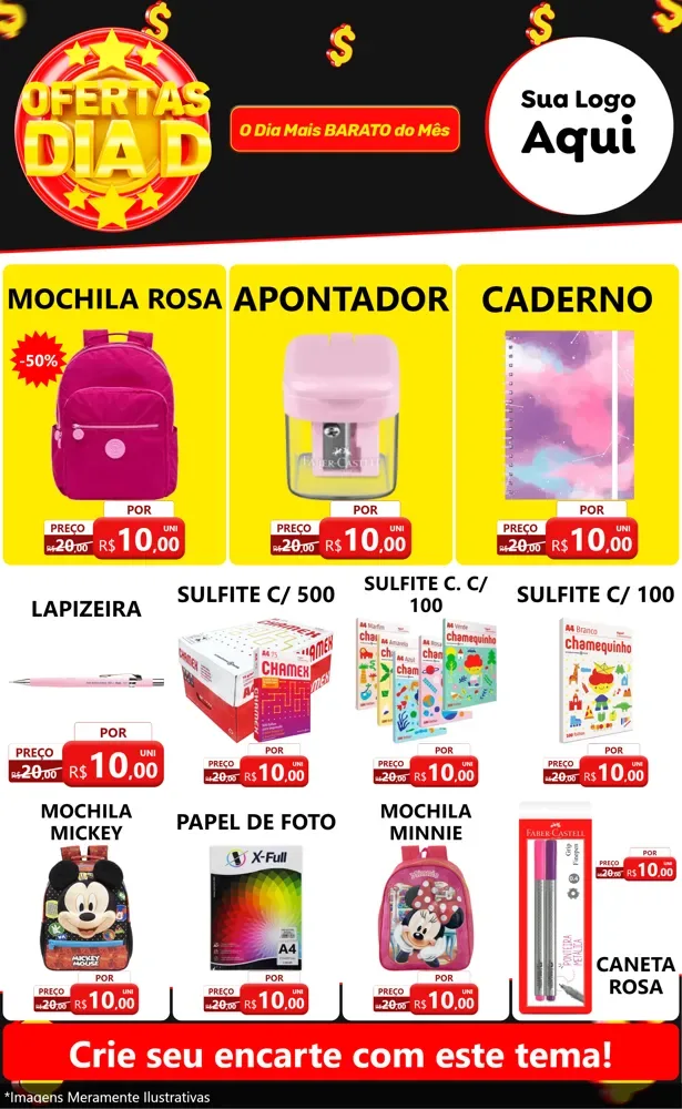 Modelo de Encarte para Encarte Grande com o tema Dia D para Papelaria
