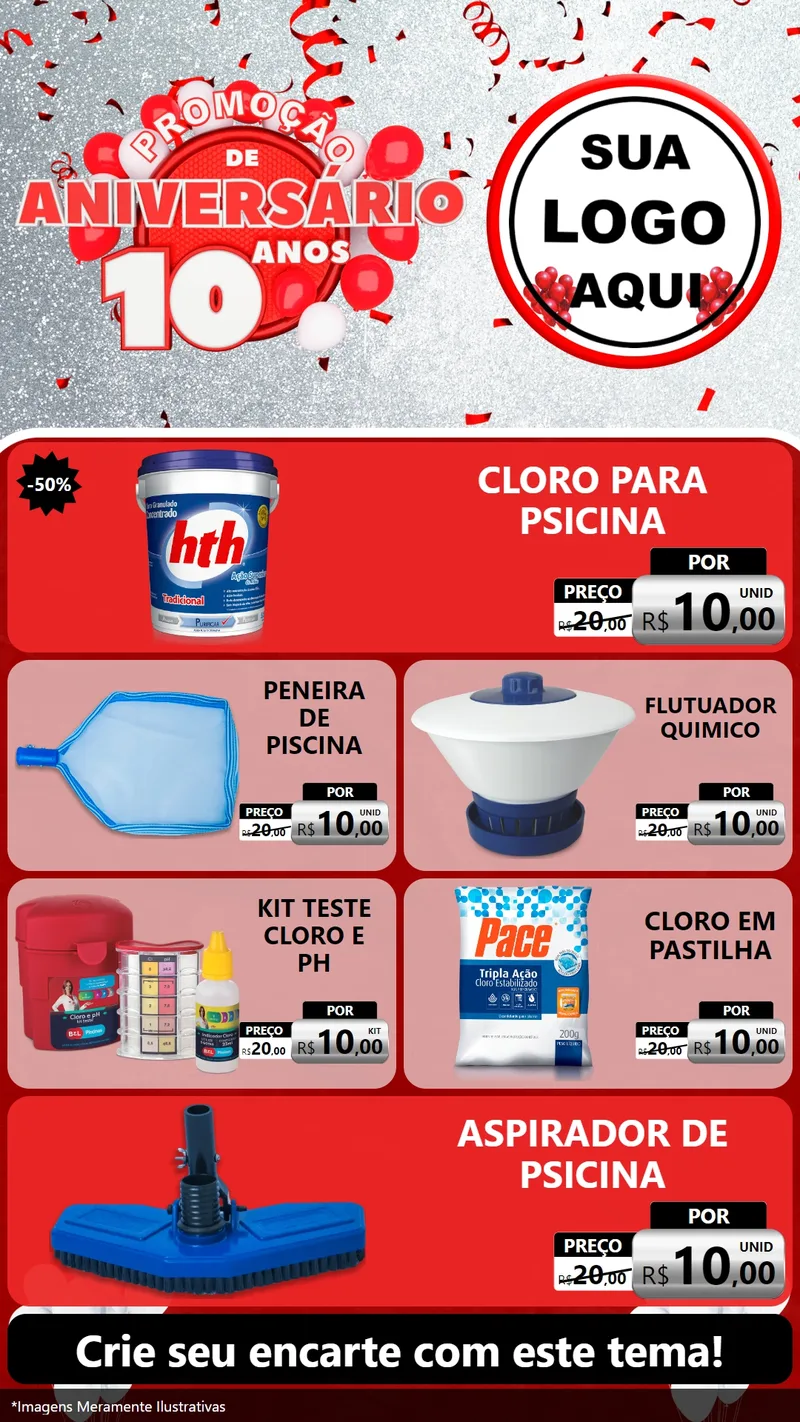 Modelo de TV para TV Vertical com o tema Promoção de Aniversário - 10 Anos para Produtos para Piscina