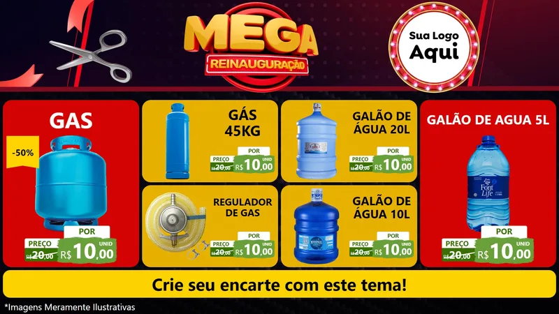 Modelo de TV para TV Horizontal com o tema Mega Reinauguração para Água e gás