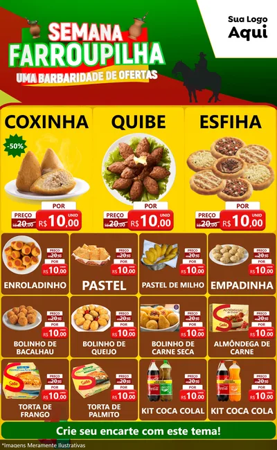 Modelo de Encarte para Encarte Grande com o tema Semana Farroupilha - Uma Barbaridade de Ofertas para Salgadaria