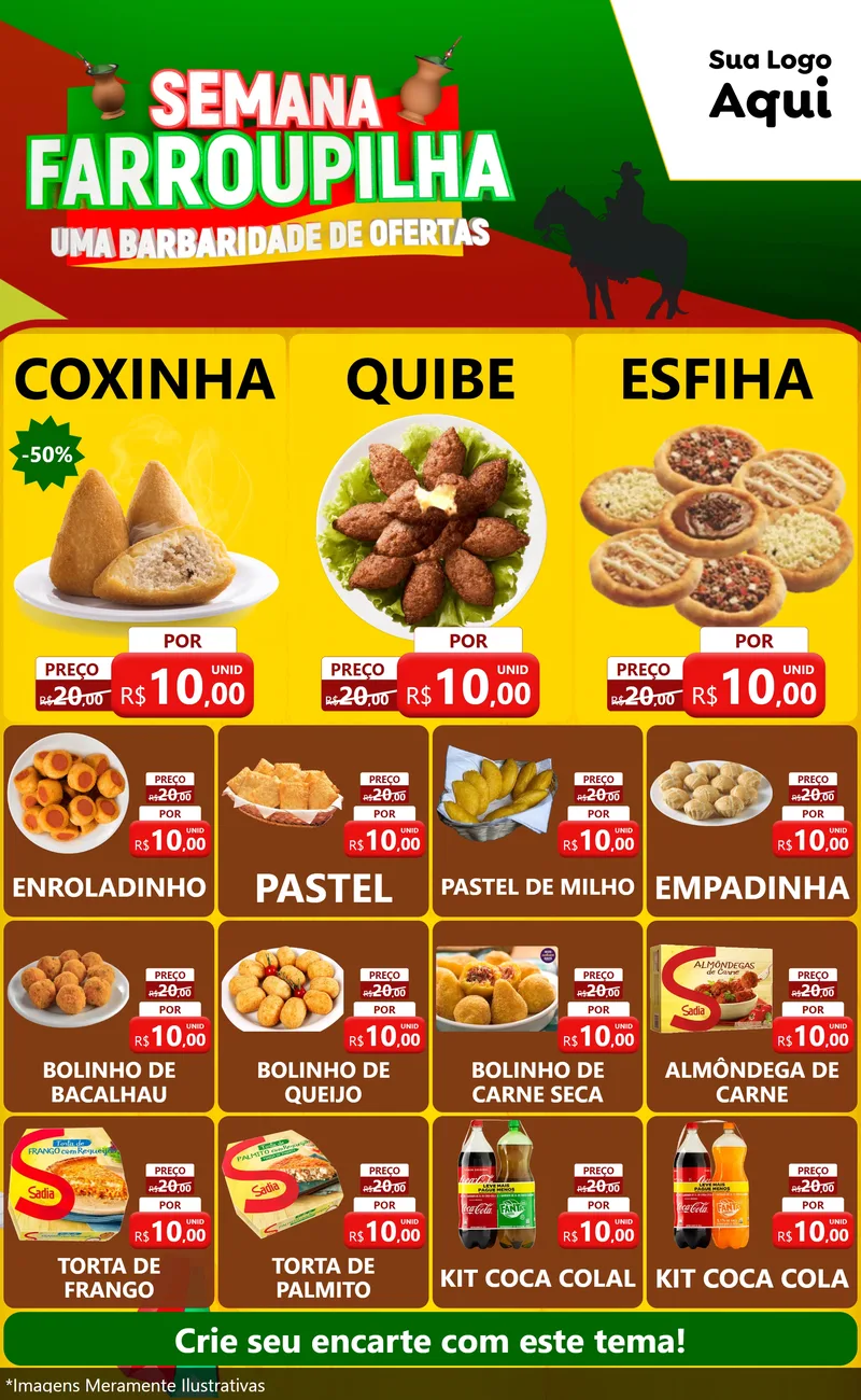 Modelo de Encarte para Encarte Grande com o tema Semana Farroupilha - Uma Barbaridade de Ofertas para Salgadaria